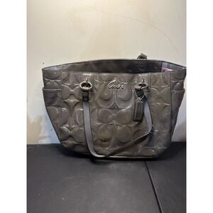 Gray Patent Leather Authentic Coach Handbag Purple Lining Good Condition